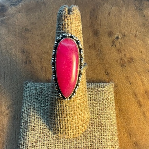 New Pink Enhanced Ruby Stone Crystal Ring Silver Overlay Size 6.5 - Picture 5 of 5